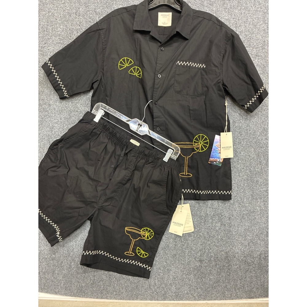 Set Men or Women's NYC Margarita Embroidered Black Shirt Medium & Shorts Large
